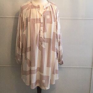 Geometric Patterned Bat Wing Sleeve Tunic Dress